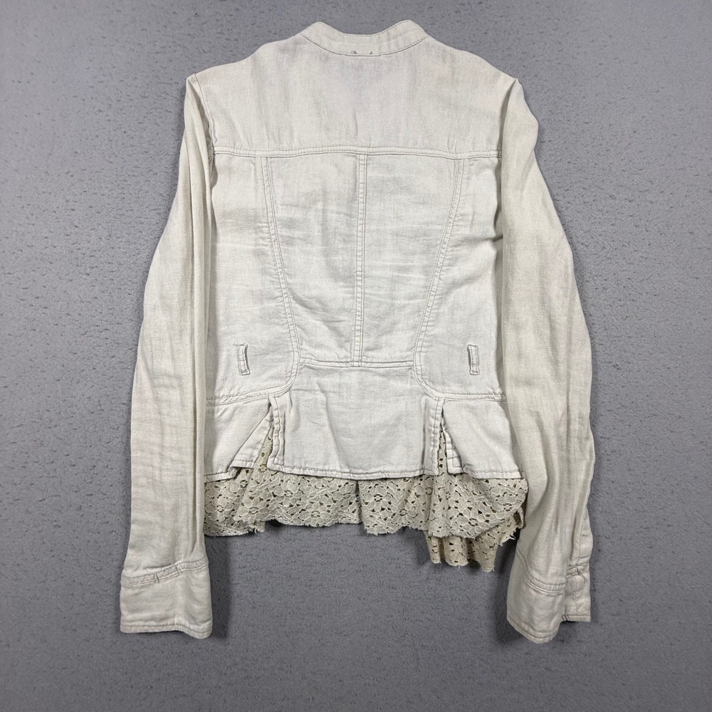 Free People Cream Linen Blend Lace Trim Military‎ Peplum Jacket XS - Picture 3 of 11